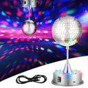 Disco Ball Light 5" Mirror Ball Motor Hanging Rotating Disco 90s Party Decor 5rpm with 3 Light Color and 18 LED Hanging and Table 2 Use for Graduation Wedding Bar Club Band Stage Home Birthday(Silver)
