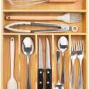 Bellsal Natural Utensil Organizer 12.5 Inch Silverware Organizer for Drawer Utensil Holder Cutlery Organizer Kitchen Drawer Organizer 7 Compartment Small Narrow Bamboo
