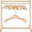 Civaner 11 Pcs Doll Garment Rack with Wooden Clothes Hanger for 18 Inch Girl Doll Clothes Mini Hangers Wardrobe Furniture Accessories for Dollhouse Baby Shower Supplies (Wood)