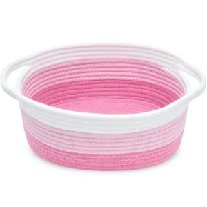 ABenkle Small Basket with Handles - Decorative Durable Rope Woven Storage Bin Shelf Storage Organizer Cube, Easter Baby Gift Basket, 12"x8"x5" (3 Color-Pink)