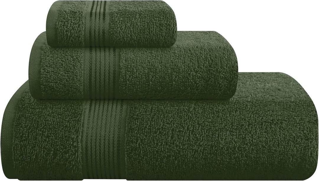 Belizzi Home Ultra Soft 3 Pack Cotton Towel Set, Contains a Bath Towel 28x55 inch, a Hand Towel 16x24 inch & a Wash Coth 12x12 inch, Ideal Everyday use, Compact & Lightweight - Olive Green