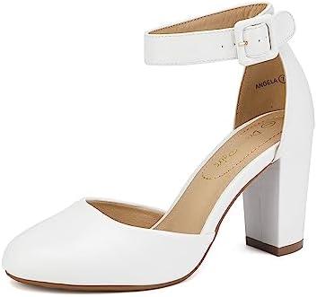 DREAM PAIRS Women's High Heel Ankle Strap Closed Toe Chunky Wedding Pumps Shoes, Size US9