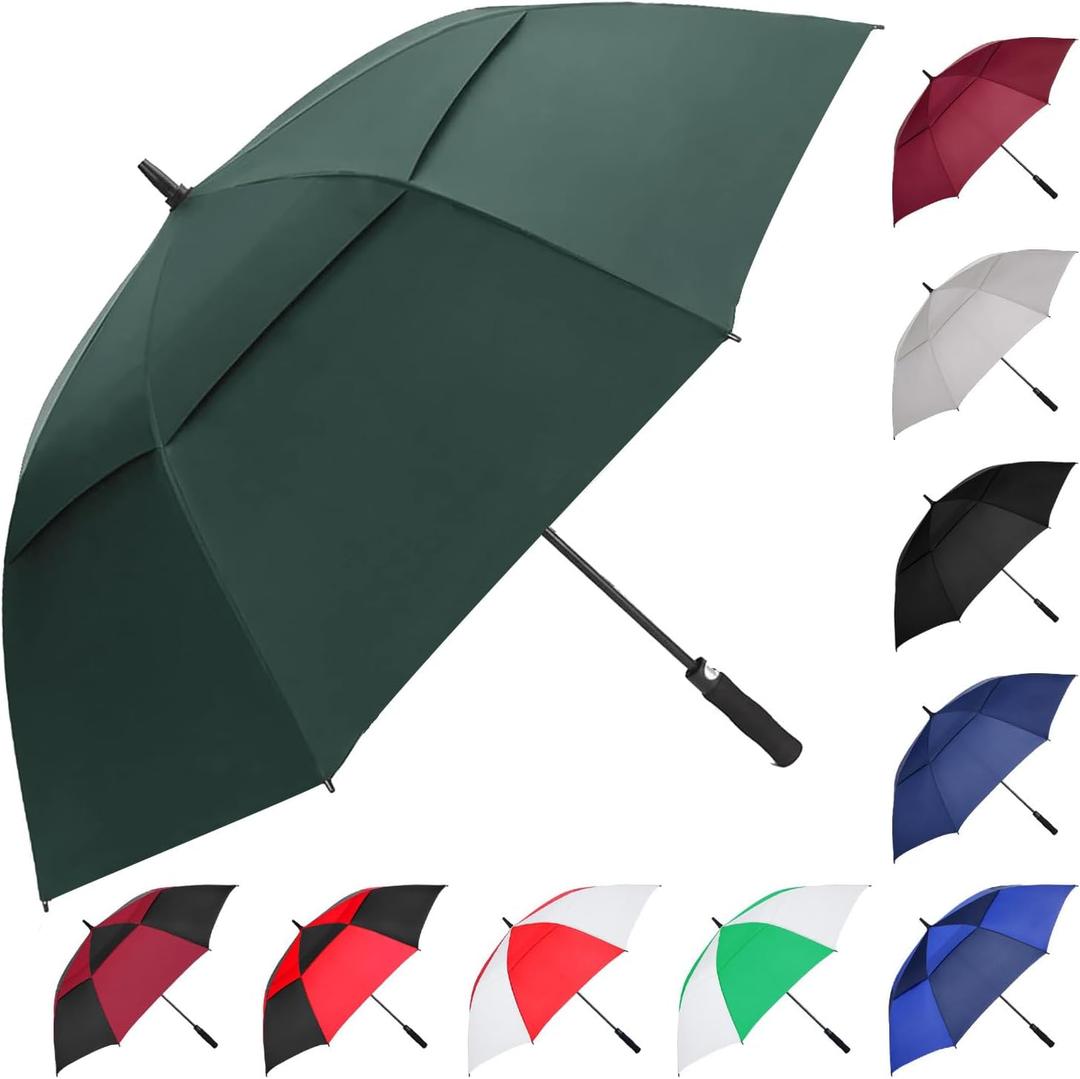 MRTLLOA Extra Large Golf Umbrella, 62 Inch Automatic Open, Oversize Double Canopy Vented Windproof Waterproof Sports Umbrellas for Rain