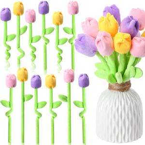 Daifunli 12 Pcs Tulips Flowers Stuffed Tulips Flower Bendable Stems Bouquet Soft Rose Flower 12.6 Inch Plant Soft Bouquet for Wedding Marriage Women
