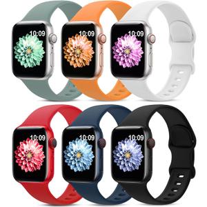 6 Pack Sport Bands Compatible with Apple Watch Band 38mm 40mm 41mm 42mm 44mm 45mm 49mm 46mm,Silicone Waterproof Strap for iWatch Apple Watch Series 11 10 9 Ultra 8 7 6 5 4 3 2 1 SE Women Men (Black/Abyss Blue/Marigold/Red/White/Cactus)