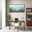 Beach Floral Large Wall Art Teal Flower Pictures Wall Decor Coastal Seascape Canvas Painting Modern Artwork Home Decoration for Living Room Bathroom Bedroom Office Framed 60"x30"