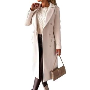 IDEALSANXUN Womens Long Wool Coat Double Breasted Trench Coat Fall Winter Clothes, Size L, Beige