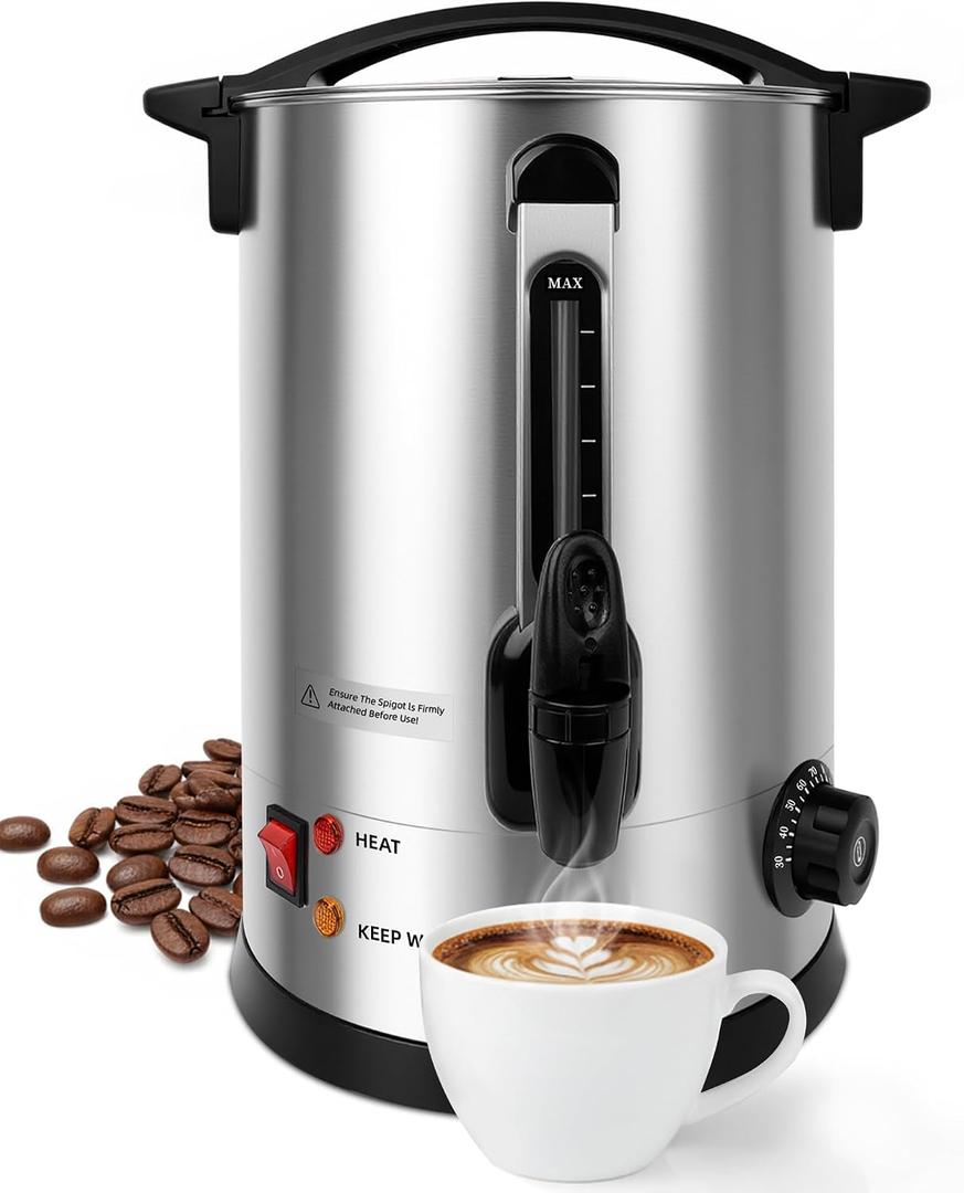 Commercial Coffee Urn, 100 Cup Coffee Maker and Hot Water Urn, 1500W Fast-Brewing Percolator for Business, Parties, Catering, and Large Gatherings (100 Cups)