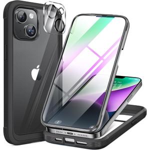 Miracase Designed for iPhone 14 Case 6.1 inch, Full-Body Phone Case with Built-in 9H Tempered Glass Screen Protector a Lens Protecand Camertor Black 