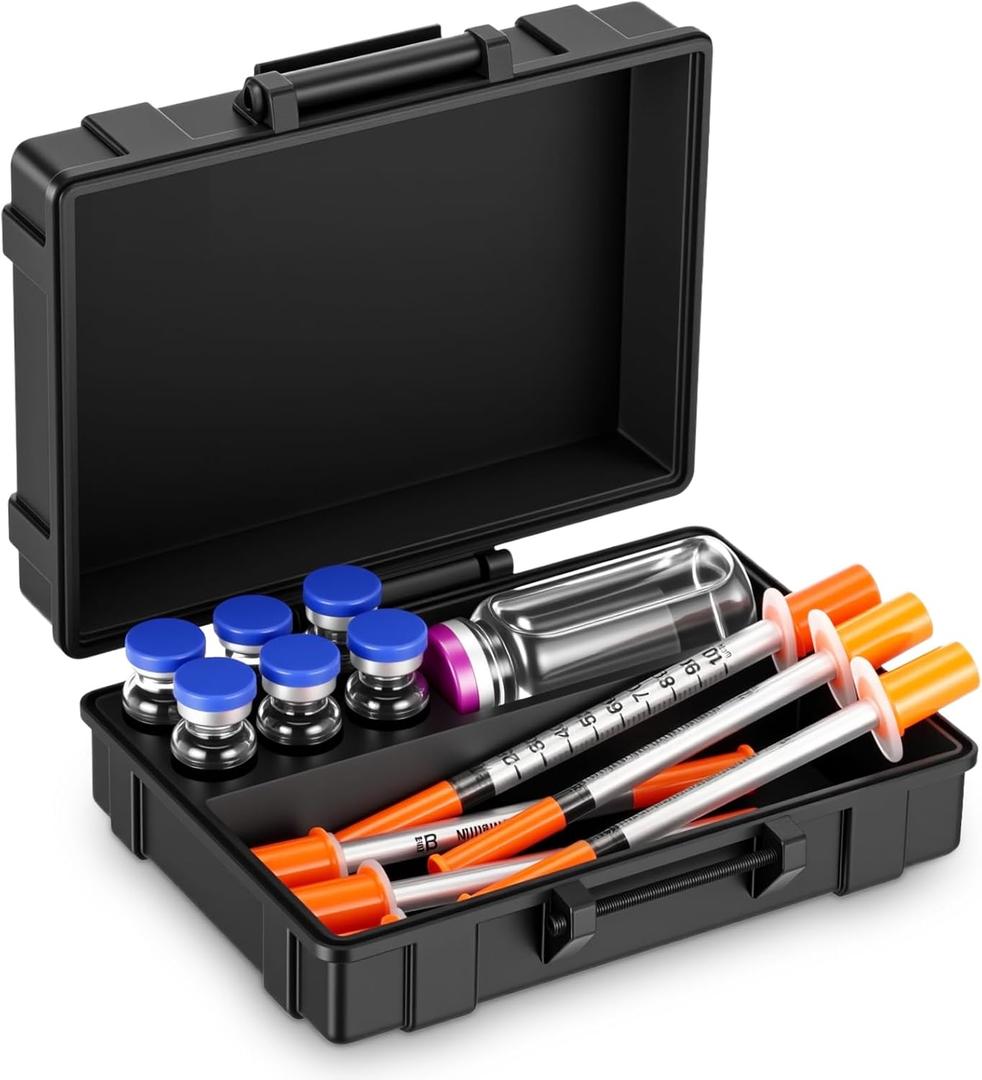 Hushee Black Peptide Case Storage for 6x3ml+1x30ml Bac & Case Holds Vials Water Bac Peptide Glp Insulin Fridge Holder Storage Cases Room for Syringes Skin Prep Wipes Portable Travel Box Fridge Freezer