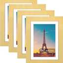 5x7 Picture Frame Set of 4, High Definition Real Glass, Display Pictures 4x6 with Mat or 5x7 Without Mat, Gallery Wall Hanging or Tabletop Photo Frames, Gold