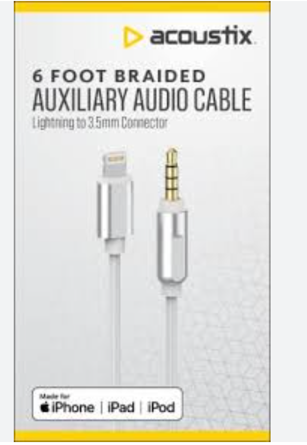 Acoustix™ 3.5mm to Apple Lightning Braided Auxillary Cable - White, 6 ft