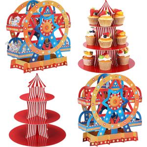 Vesici Set of 4 Carnival Theme Ferris Wheel Centerpieces and Cupcake Stands 3 Tier Cardboard Cupcake Holder for Dessert Displays Birthday Party Decorations