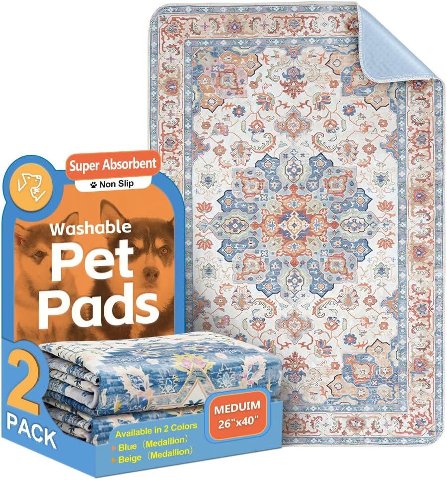 Washable Pee Pads for Dogs 2 Pack Reusable Puppy Training Pads 40"x26" Super Absorbent Waterproof Dog Training Pads, Non-Slip Potty Pads, Whelping Pads Litter Mat, Set Of 2