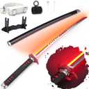 RENGENG Light Up Sword, 40 Inches Rechargeable Plastic Replica with Belt & Stand, Sword with Original Texture (Firegod)