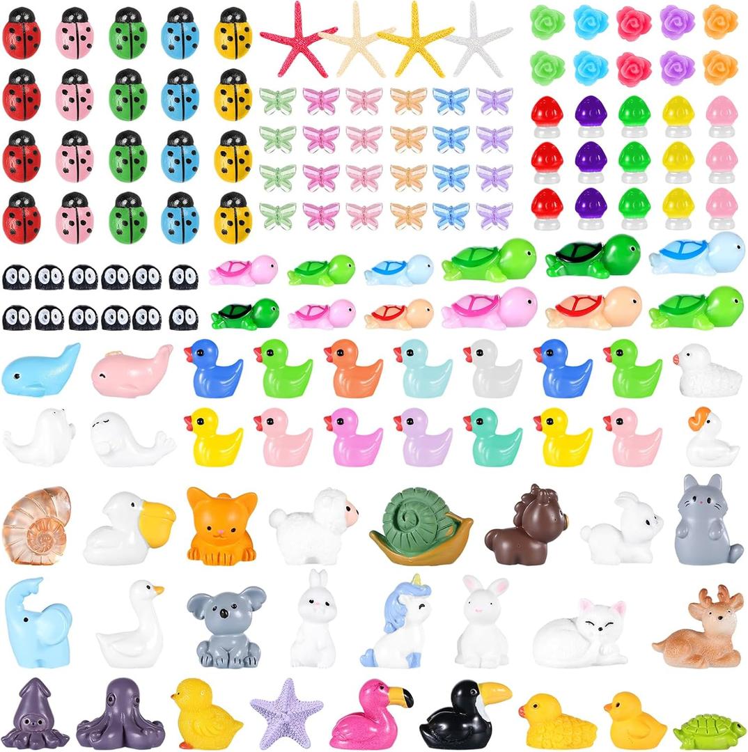 180 Pcs Mini Resin Animals Miniature Figures Tiny Resin Animals Miniature Animal Mini Ducks Tiny Animal Figures for Micro Fairy Garden Landscape Accessories Dollhouse Hide Crafts Aquarium Decor