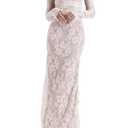 Women Vintage Cream Lace Maxi Dress Romantic Long Sleevees Lace Bodycon Dress White S