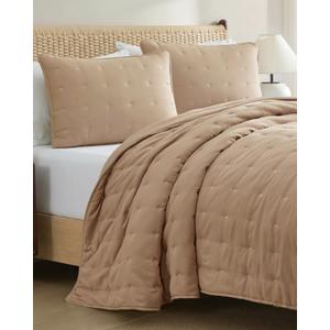 Quilts King Size - Bedspread for King Size - Lightweight Comforter Set - Quilt Bedding Set for All-Seasons - Soft, Breathable and Comfy - Summer Coverlet with 2 Pillow Shams - 106" x 96", Light Brown