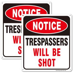 Notice Trespassers Will be Shot Sign, 2Pack Private Property Signs, 10"x8.6" No Trespassing Signs, Rust Free Reflective Aluminum Security Warning Sign, Fade Resistant, UV Protected, Easy to Mount