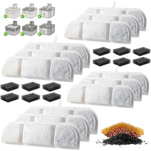 12 Pack Cat Water Fountain Filter Replacement, Fits Wireless Cat Fountain Filter, Multi-Layer Filtration Pet Fountain Filter Replacement, 12 Filters + 12 Pre-Filter Sponges