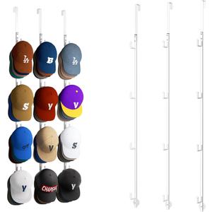 HapiRm Over Door Hat Rack - 3 Packs Hat Organizer with 12 Hooks Design, Hanging Baseball Cap Organizer Storage Holds Up to 60 Caps for Door, Bedroom, Closet (White)