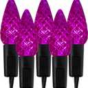 WATERGLIDE Halloween C6 String Lights, 33ft 100 LED Black Wire Fairy Lights with 29V Safe Adaptor, 8 Lighting Mode, Waterproof for Indoor Outdoor Patio Xmas Tree Party Decor, Purple