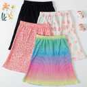 Girls Knee Length Pleated A-Line Skirt with Pull On Elastic Waist for Kids Rainbow Black Midi Skirt 3-12 Y
