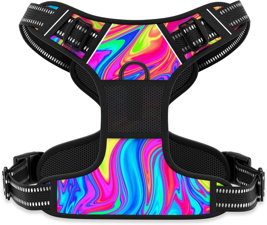 Rnivvi No Pull Dog Harness, Cute Reflective Large Sized Puppy Harness, Adjustable Soft Padded Vest for Large Dogs, Heavy Duty Pet Vest with Easy Control Handle for Walking Training, Rainbow Art, L