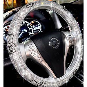 Fashion Car Ultra Bling Rhinestones especislly Shiny Cat Steering Wheel Cover (Silver)
