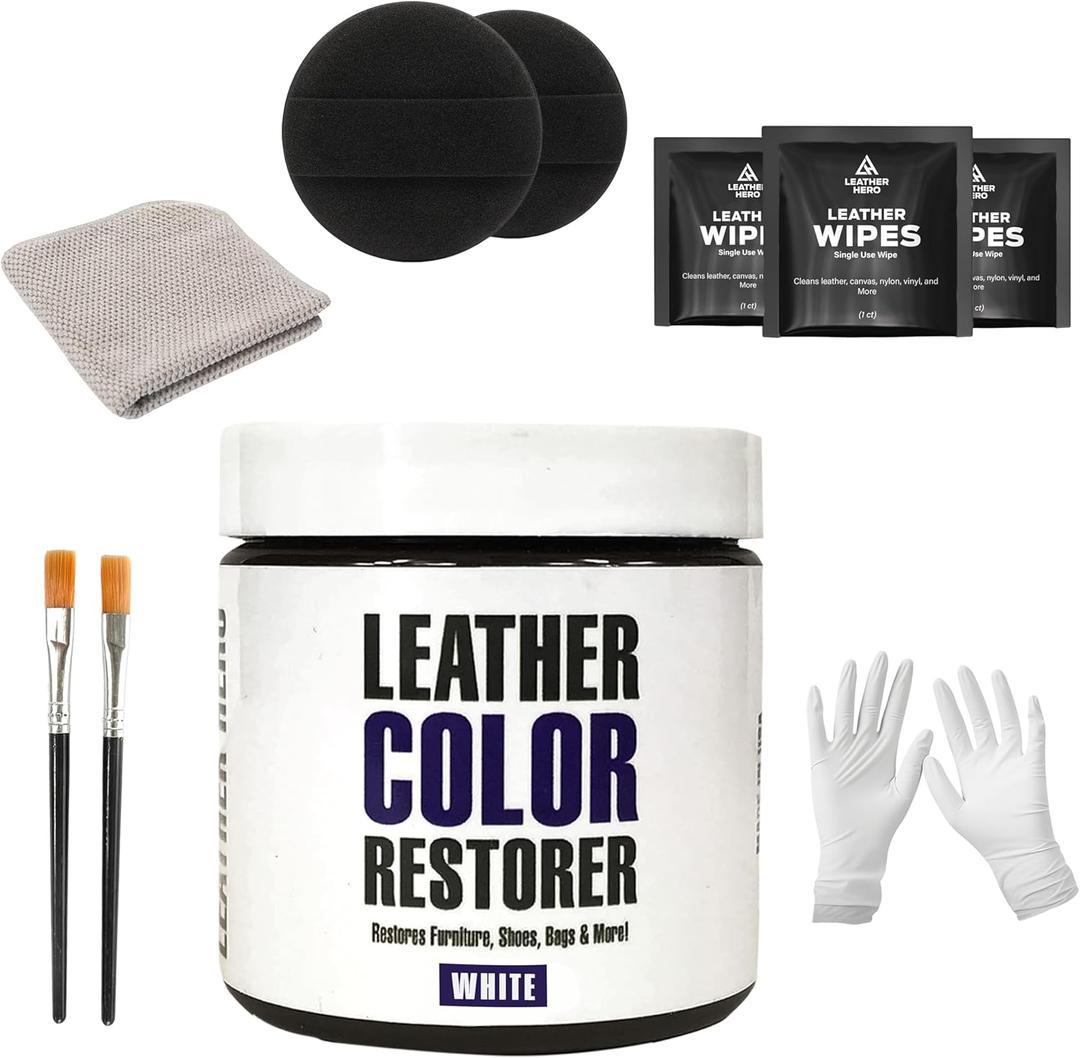 Leather Hero Leather Color Restorer for Couches, Leather Scratch Remover, Leather Couch Scratch Repair for Furniture and Car Seats - Complete Kit, Non-Toxic, Made in The USA (White)