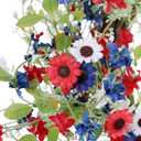 VioletEverGarden 4th of July Patriotic Wreaths for Front Door 22 Inch Red White Blue Flower Wreath Americana Floral Wreath Patriotic Decorations for Independence Day Memorial Day Flag Day Decor