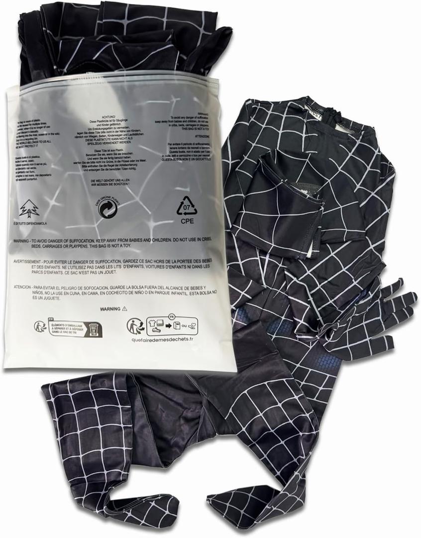 Kids Cosplay Costume,Full Coverage Bodysuit Ideal for Halloween,Christmas,Birthdays (Small, Black)