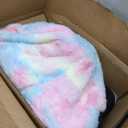 27 Inch Soft Faux Fur Bean Bag Chair with Sponge Filling - Ergonomic Lounge Chair for Teens, Comfortable Rainbow Color Bean Bag for Bedroom, Living Room, Dorm(Set of 1)