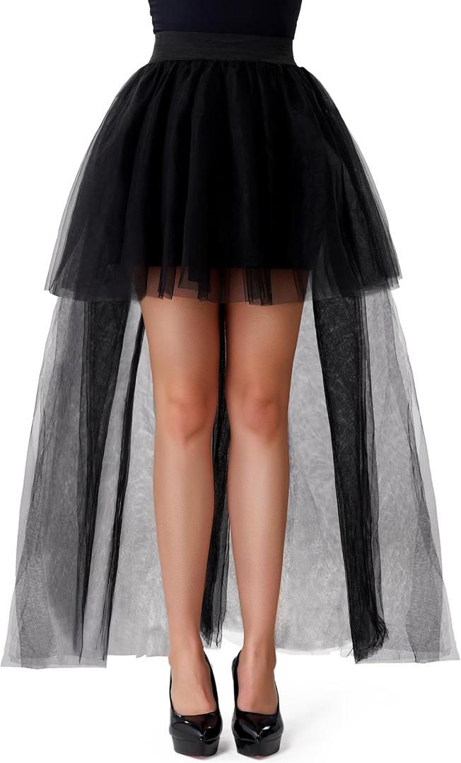 Spooktacular Creations Women's Black Bustle Skirts Long Tulle Tutu Skirt Elastic Overskirt for Halloween Cosplay Party