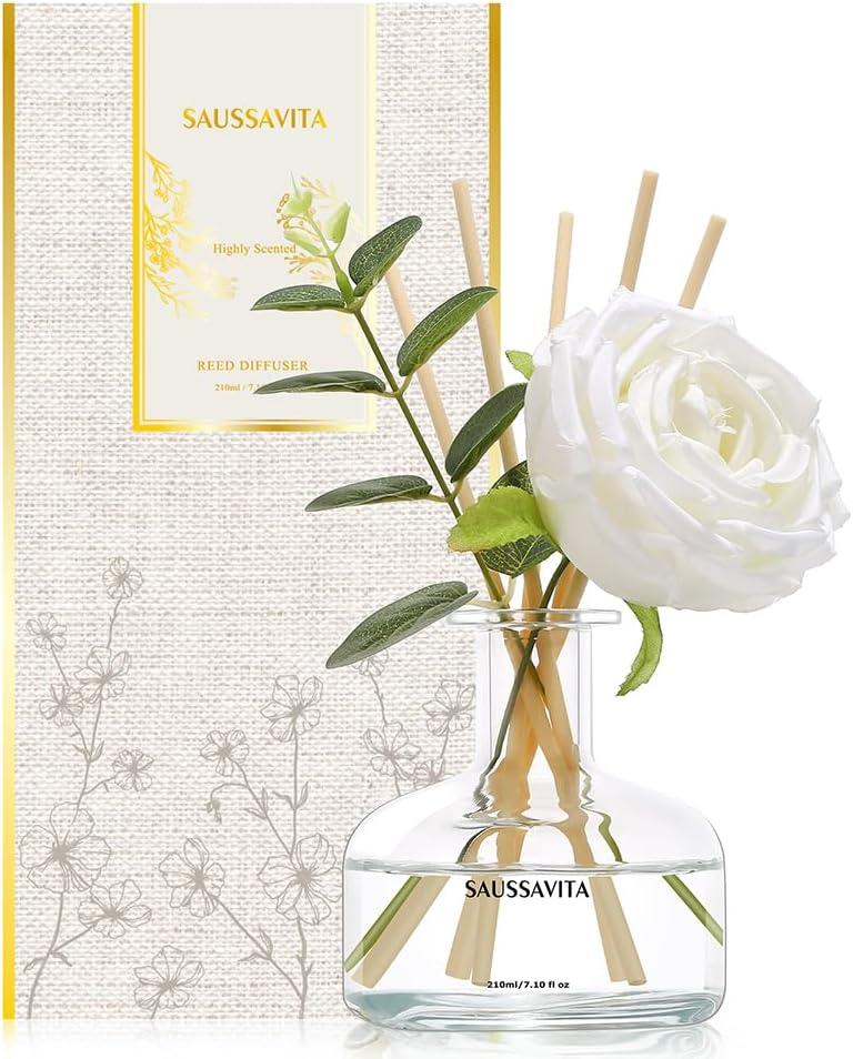 Reed Diffusers Set, 7.10 oz Flower Scented Diffuser with 7 Sticks, Long Lasting Home Fragrance for 120 Days, Perfect for Bathroom, Shelf Decor, Air Fresheners