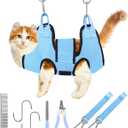PatiencET Cat Grooming Hammock for Nail Trimming Pet Hammock for Small Dogs with Security Strap Dog Sling for Nail Clipping with Clippers Nail File and Pet Comb (Cerulean XS)