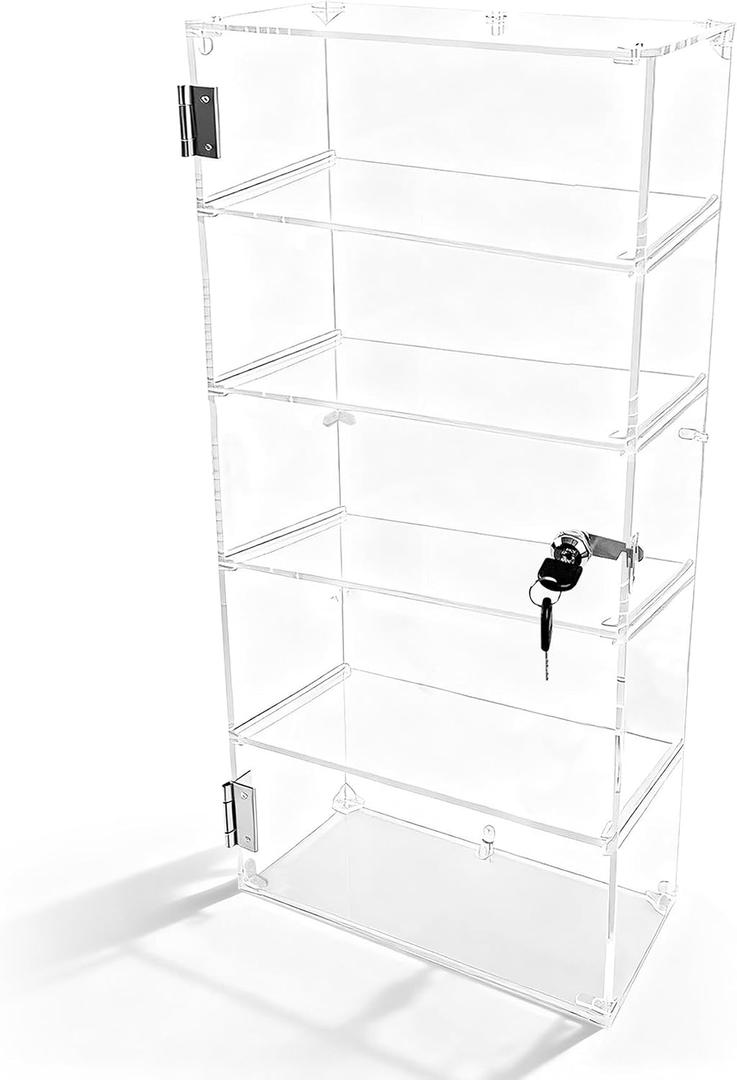 5 Shelf Acrylic Display Case with Lock,Clear Acrylic Box,Retail Display Case for Collectibles,Used to Store Collectibles, Jewelry, valuables, etc.-Safe and Orderly. (Transparent, Layer 5)