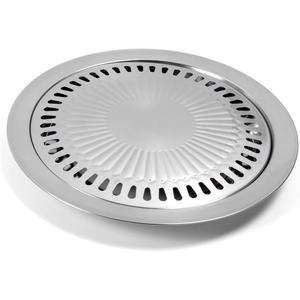 Korean Style Stovetop,Stainless Steel Non-Stick Roasting Round Barbecue Grill Pan for Indoor Outdoor Camping BBQ, Cooking Delicious Roasting Food(30cm x 30cm x 2.8cm) (silver-type 3)