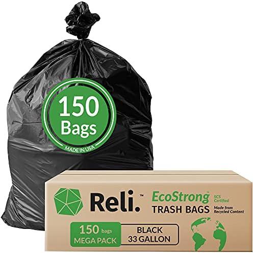Reli. EcoStrong 33 Gallon Trash Bags | 150 Count Bulk | Black | Eco-Friendly | Made from Recycled Material