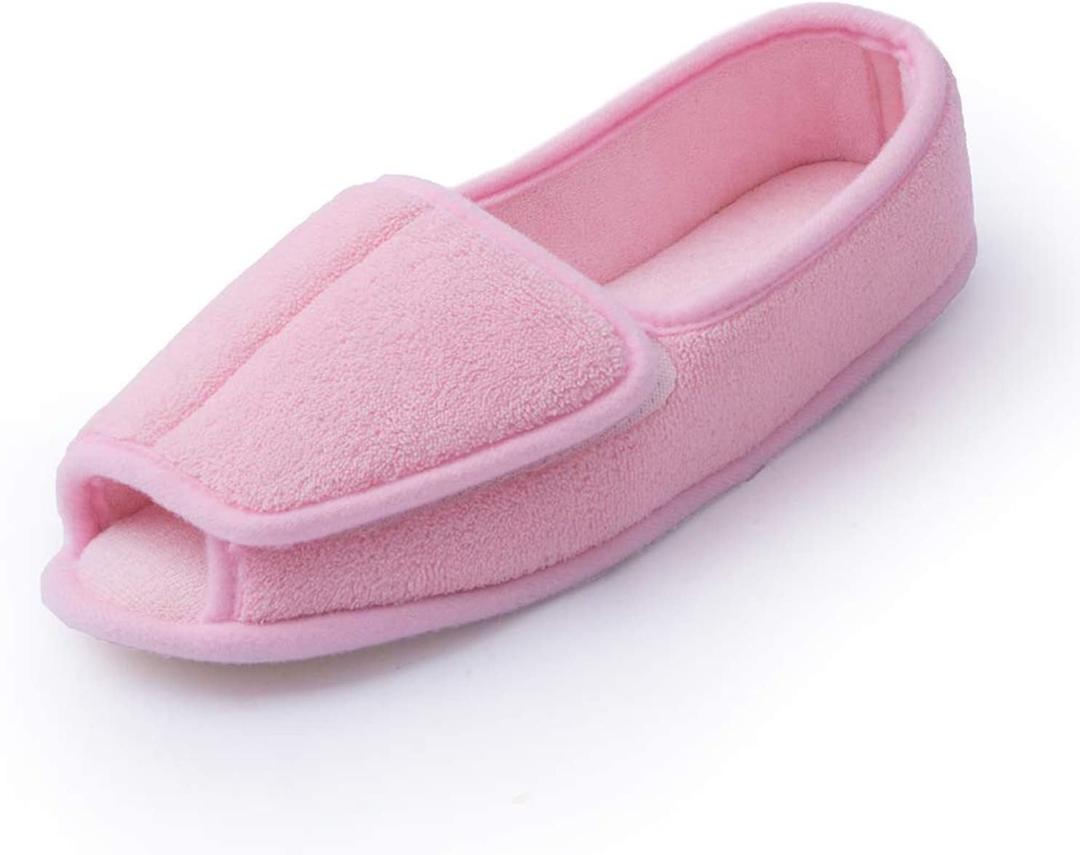 Git-up Women Diabetic Slippers/W Arthritis Edema Adjustable Closure Memory Foam House Shoes Open Toe Extra Wide (9, Pink)