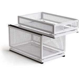 Pull Out Cabinet Organizer, Slide Out Drawers Fixed with Adhesive Nano Film, Pantry Shelves Sliding Drawer Storage Organization for Kitchen (Double Layer 15.7*9.4*12.28inch/40*24*31.2cm)