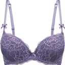 Women's Add 2 Cups Lace Push Up Bra Padded Underwire Support Plunge Full Coverage Everyday Lift Bra (Purple, 34C) (Purple)