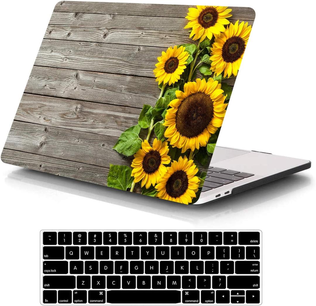 Funut for MacBook Air 13 inch Case 2021 2020 2019 2018 Release M1 A2337/A2179/A1932, MacBook Air M1 Case, Plastic Hard Shell Case & Keyboard Cover for MacBook Air 13.3 inch,Sunflower (wood grain sunflower)