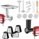 Meat Grinder & Slicer Shredder Attachments for KitchenAid Stand Mixer, Meat Grinder with 2 Size Sausage Stuffer Tubesand and 4 Types Slicer Shredder Combination Set for Mincing Meat/Chopping Food