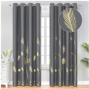 Estelar Textiler Dark Grey Blackout Curtains & Drapes 84 Inch Length 2 Panels Set for Living Room, Thermal Insulated Room Darkening Gold Palm Leaf Pattern Grommet Drapes for Bedroom, 52Wx84L,Dark Gray