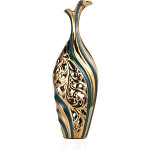 19 inch Tall Floor vase, Green and Gold Ceramic vase, Pottery Decorative vase, Unique Pampas Grass vase Suitable for Living Room Floor, Home Office, Porch Home Centerpiece Decorative Large vase