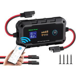 20A 12V/ 24V MPPT Wireless Solar Charge Controller, Bateria Power Intelligent Solar Panel Regulator 20 Amp BT App Function for 12/ 24 Volt LiFePO4, Gel, AGM, FLD, SLD, Li Battery (Sunrock 20Pro)