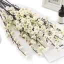 5 Pcs Artificial Plum Blossom Fake Wintersweet Long Stem Plastic Flowers Home Hotel Office Wedding Party Garden Decor 27.5'' High White