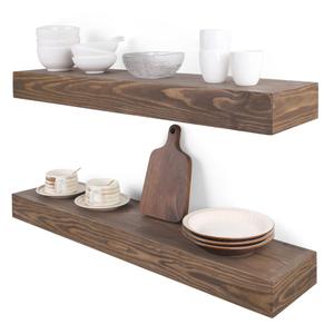 BANFFLOW Floating Shelves 3 inch Thick for Wall Set of 2,Solid Pine Wood Wall Mount Shelf for Kitchen Living Room Bedroom Bathroom,8" D x 30" L x 3" H-Black Walnut