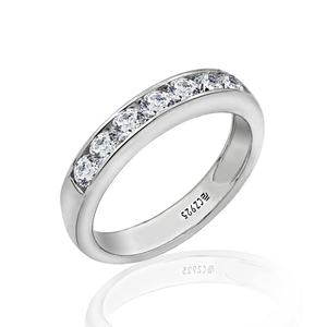 Amazon Essentials Sterling Silver Platinum-Plated Infinite Elements Zirconia Round Channel Band Ring, (previously Amazon Collection), size 5